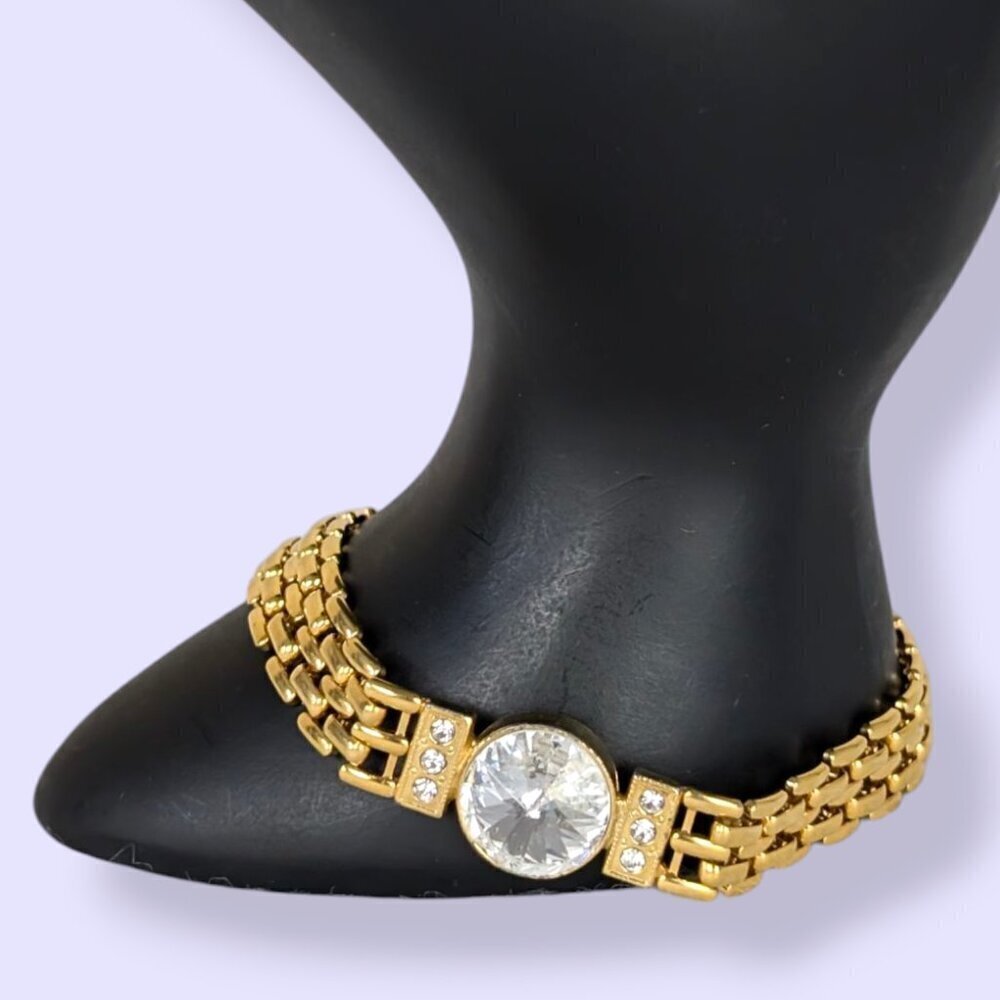 Vintage Rivoli Cut Rhinestone Accent Tennis Bracelet